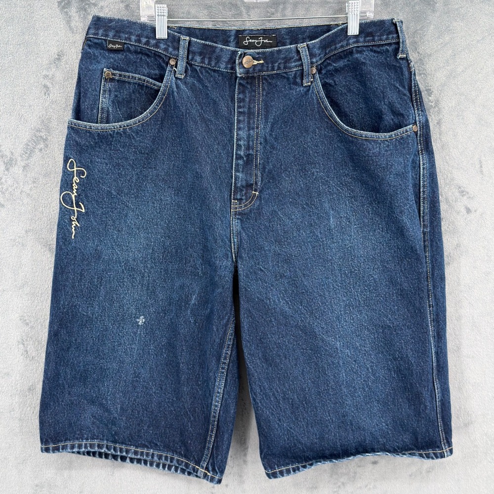 Sean John Shorts Mens Size 38 Denim Streetwear Y2K 90s Baggy Loose Jorts Logo